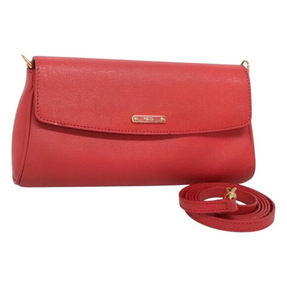 FENDI Shoulder Bag Leather Red Gold Auth 123730 - Picture 1 of 16